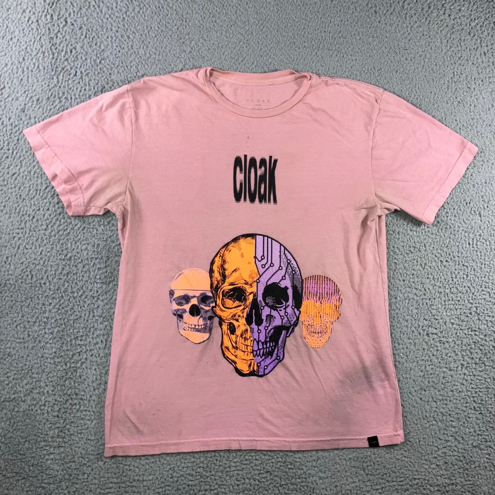 Cloak Skull Graphic T-Shirt Men L Pink Cyberpunk Hidden in Plain Sight Thrashed‎